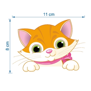 Vista macro dell'adesivo murale gatto arancione con dimensioni 11 cm per 8 cm