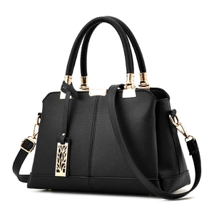 Women Elegant Litchi Texture PU Leather Handbag With Golden Hardware Hollow Tree Pendant And Adjustable Shoulder Bag