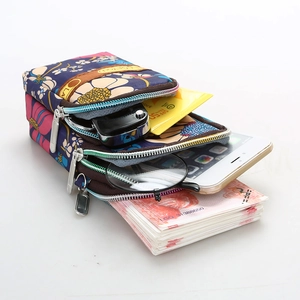 Floral canvas arm bag with three zipper pockets for outdoor running and large phones