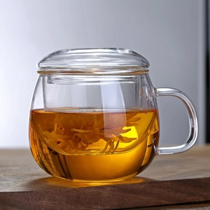 Thickened heat-resistant borosilicate glass tea cup with lid and flower tea infuser