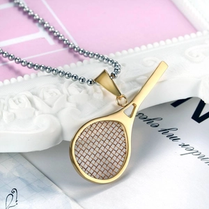 Exquisite gold tennis racket pendant with silver ball chain necklace for fitness enthusiasts