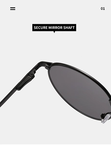 Detail shot of the secure mirror shaft with precision screws on oval metal sunglasses