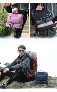 Macro detail of waterproof travel bag featuring double layer storage and zipper compartments