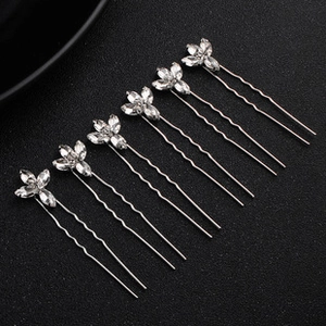 Set di 6 forcine da sposa argentate con decorazioni floreali in strass scintillanti