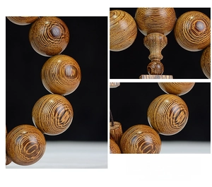 Gros plan détaillé de perles en bois de wengé poli révélant le grain et la texture naturels