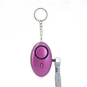 Purple personal safety alarm with metal keychain and lanyard for emergency rescue