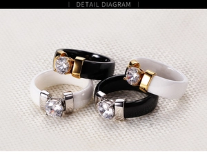 Detail view of 6mm ceramic rings with cubic zirconia inlay in black and white styles