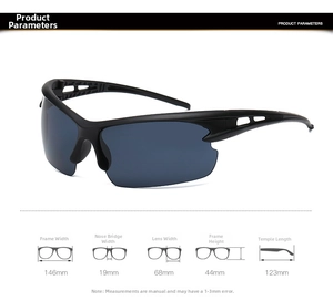 Detailed view of cycling sunglasses dimensions with ergonomic sweat-proof temples
