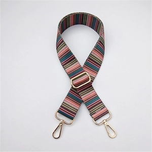 Colorful striped woven shoulder strap for bags with adjustable gold metal buckles