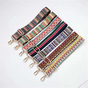 Wide Woven Bag Strap Replacement Adjustable Polyester Shoulder Crossbody Strap Ethnic Bohemian Style Geometric Pattern Metal Buckles