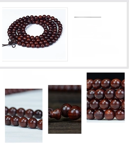 Macro detail of natural sandalwood beads with high density and smooth polished texture
