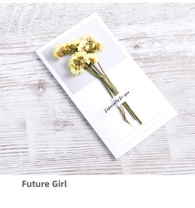 Detail of yellow dried flowers on a white greeting card with Especially for you text