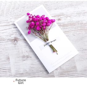Detail of pink dried gypsophila flower on a white card with Especially For You tape