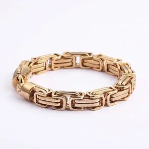 Mens Byzantine Chain Bracelet 316L Stainless Steel Heavy Punk Industrial Box Link Wristband Polished Jewelry For Men