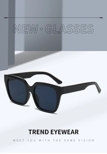 Detailed side view of stylish black square sunglasses with high-gloss finish and dark lenses