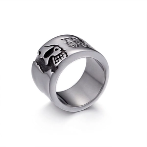 Gothic pirate skull ring for men, vintage stainless steel punk band with mechanical engraving
