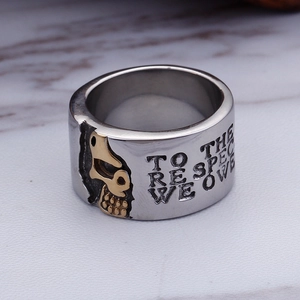 Gothic skull ring for men with gold skull relief and To The Respect We Owe engraving