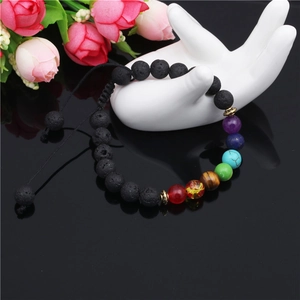 8mm lava stone and 7 chakra bead bracelet with adjustable woven cord for men and women
