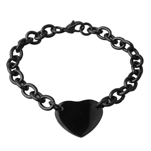 Detail of black heart pendant bracelet with high-gloss chain and secure lobster clasp