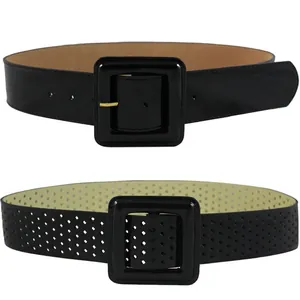 Versatile black wide waist belts for women featuring classic and hollowed texture designs