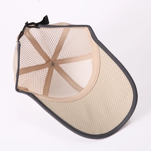 Internal view of mesh baseball cap with breathable fabric and adjustable plastic strap