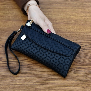 Woven Embossed PU Leather Clutch Bag Women Wristlet Wallet Multi Layer Zipper Large Capacity Urban Simple Style
