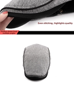 Detailed stitching on peak and top view of charcoal grey textured cotton ivy cap