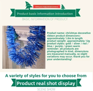 Detail showing 1.8m blue tinsel garland texture and fluffy Christmas decoration layers