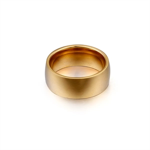 Minimalist 8mm golden titanium steel band ring with a wide polished finish for men and women