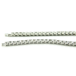 Close-up of 5mm silver hip hop tennis bracelet with rows of sparkling clear rhinestones