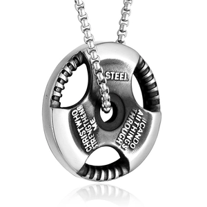 Polished silver barbell pendant necklace with inspirational Bible verse engraving