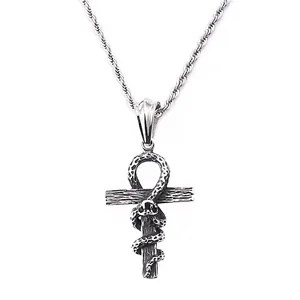 Gothic Ankh Cross Snake Wrap Pendant Necklace 316L Stainless Steel Vintage Punk Rock Jewelry Accessories For Men