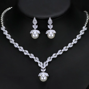 Bridal Necklace And Earrings Jewelry Copper AAA Plus Cubic Zirconia White Artificial Pearl For Wedding Prom Elegant Women