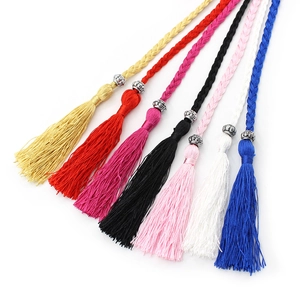 Braided rope waist chain belts with tassels and metal buckle in seven vibrant colors