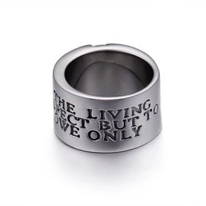 Vintage pirate skull titanium steel ring with engraved gothic lettering for men