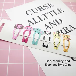6-pack cartoon animal metal hair clips for girls featuring lion monkey and tiger designs