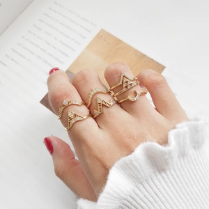 Adjustable Rings 925 Sterling Silver 18K Gold Plated Zircon Geometric Moon Crown V Shape Stacking Jewelry For Women