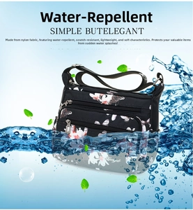 Waterproof nylon crossbody bag for women with floral butterfly prints and multi-zipper layers