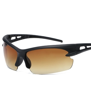 Outdoor sport cycling sunglasses with matte black semi-rimless frame and brown gradient lens
