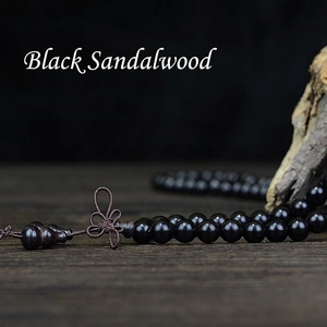 Polished ebony wood 108 prayer beads bracelet with traditional Chinese decorative knot