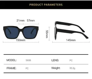 Detailed sizing chart and technical dimensions for oversized square fashion sunglasses