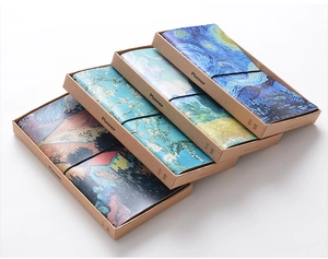 Macro detail of Van Gogh classic oil painting planner set with black elastic strap