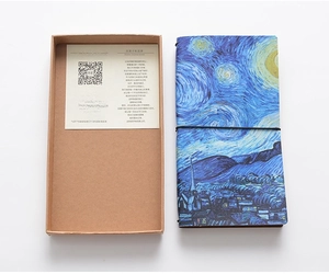 Detail of Van Gogh Starry Night traveler notebook with elastic band and kraft gift box