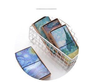 Artistic Van Gogh notebook gift set in kraft box inside a white metal wire basket