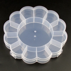 13-compartment petal-shaped clear plastic organizer box for jewelry and small parts