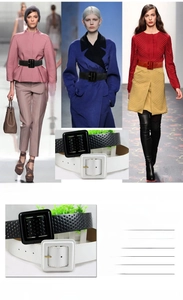 Detail view of 4.8cm wide PU leather belt with square buckle in black white and red