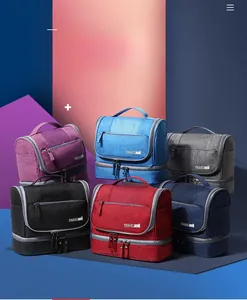 Detail view of the waterproof double-layer travel toiletry bag in multiple colors