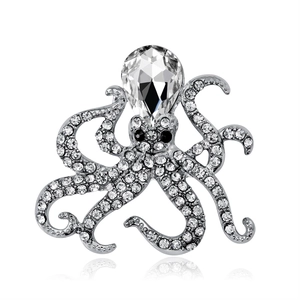 Octopus Animal Brooch Pin Alloy Rhinestone Crystal Glass Ocean Sea Life Vintage Fashion Jewelry Women Lapel Accessories