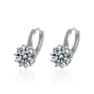 Elegant silver hoop earrings with a large round cubic zirconia in an 8-prong setting