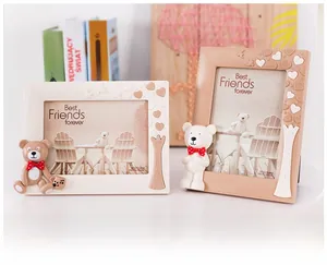 Detail view of 7-inch cartoon bear picture frames with 3D embossed heart and bird decor